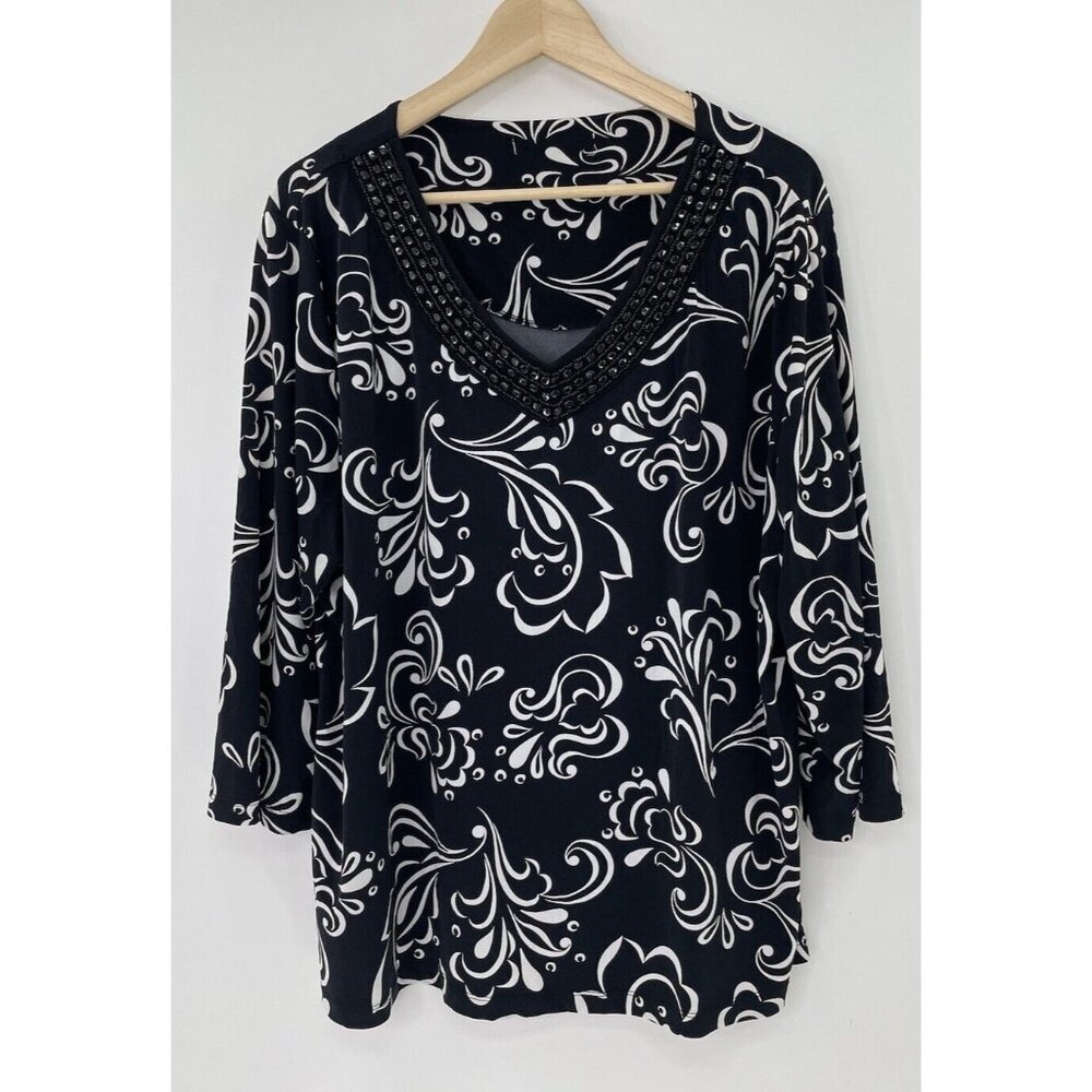 Unbranded Women’s Geometric Print Liquid Knit Beaded Blouse See‎ Measurements
